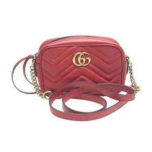 GUCCI Authentic Red Leather GG Marmont Shoulder Bag